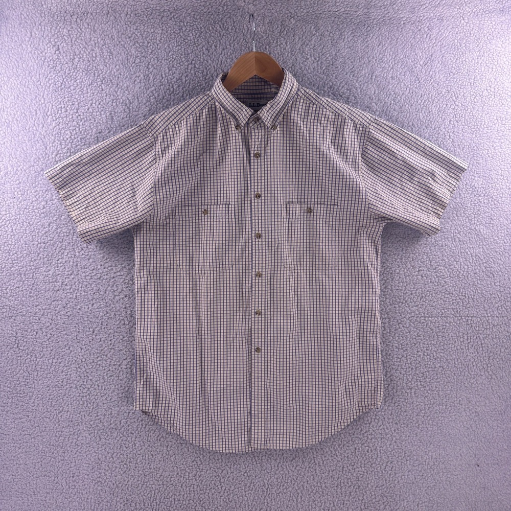 Vintage 70s LL Bean Mens Medium Button Down Shirt Tattersall Cotton Outdoor Camp